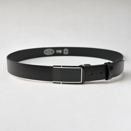Black Matte Black Leather with Shiny Black and Silver Buckle - 2