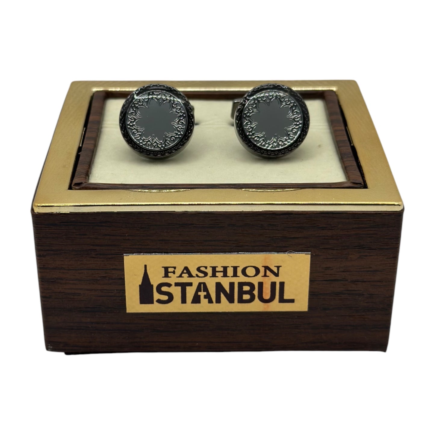 Chrome Round Istanbul Fashion Cufflinks - Gray Interior with Beautiful Details -1