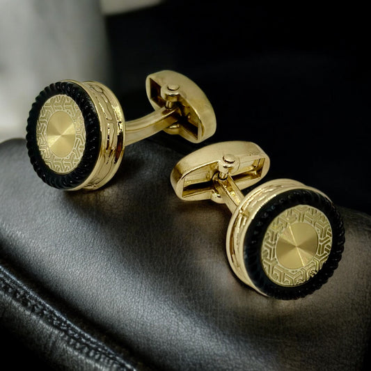 Fashionable  Round Istanbul Fashion Cufflinks  Detailed Gold and Black Interior- 23