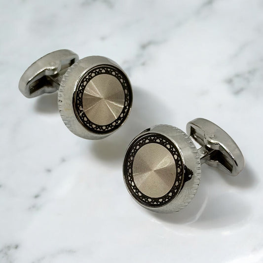 Bold Round  Round Istanbul Fashion Cufflinks  Detailed with  Silver, Rose Gold and Black - 26