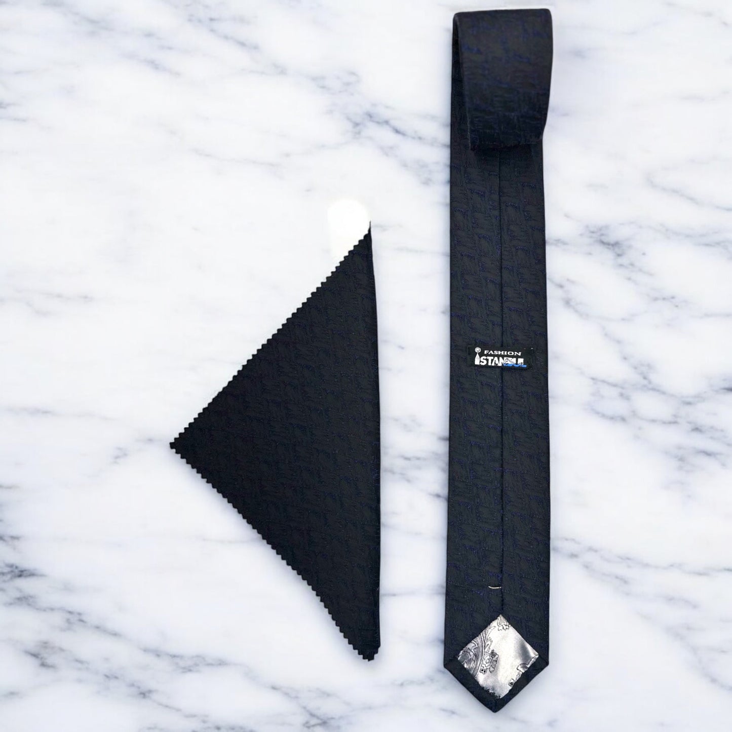 Patterned Royal Blue and Black -Istanbul Fashion Tie - Classic Wide