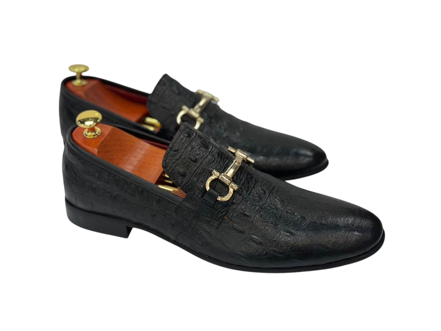 Black Istanbul Fashion by Raad Red Bottom Shoes With Gold Buckle-997