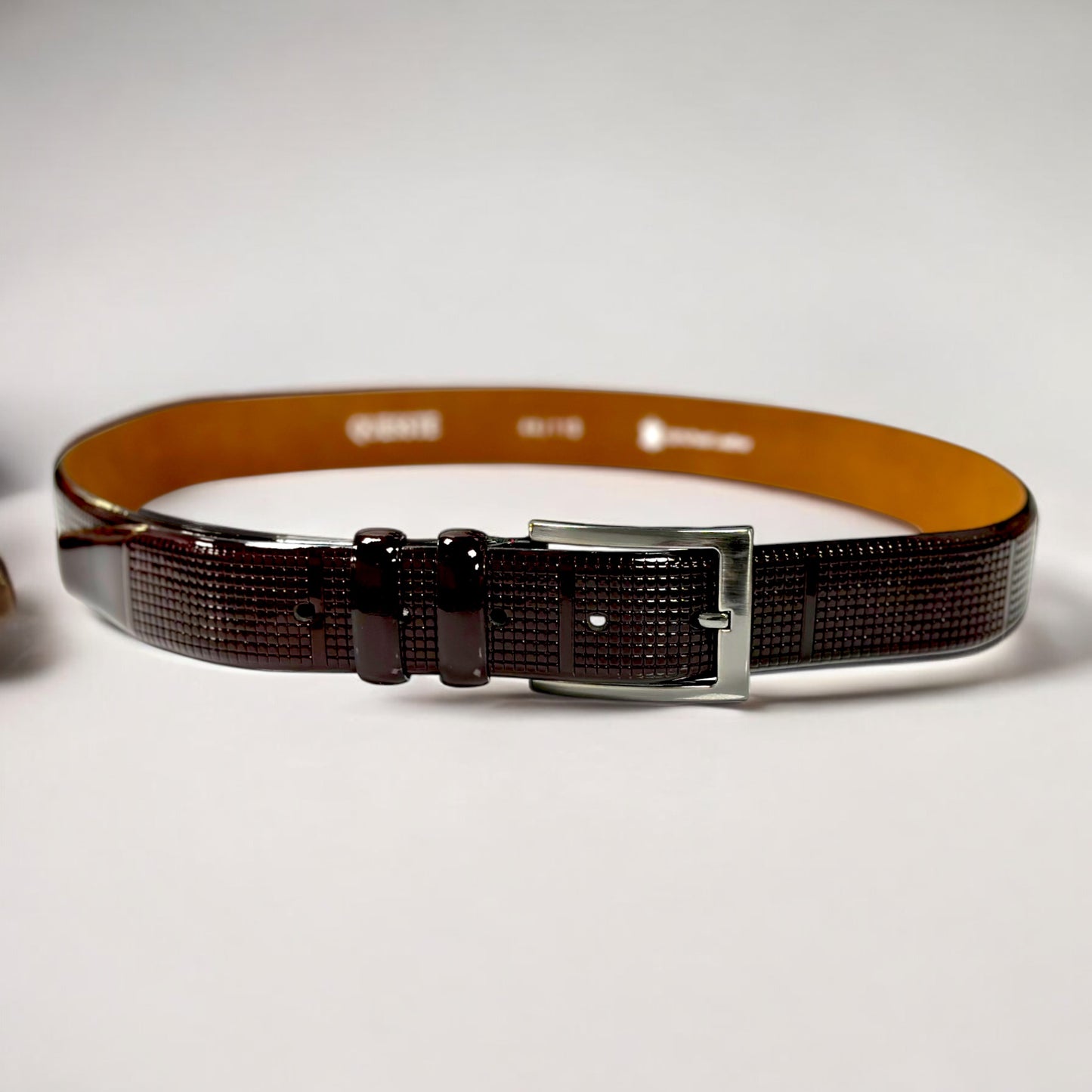 Glossy Ruby Leather Belt with Silver Buckle - 13