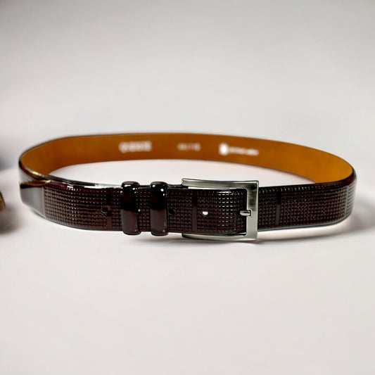 Glossy Ruby Leather Belt with Silver Buckle - 13