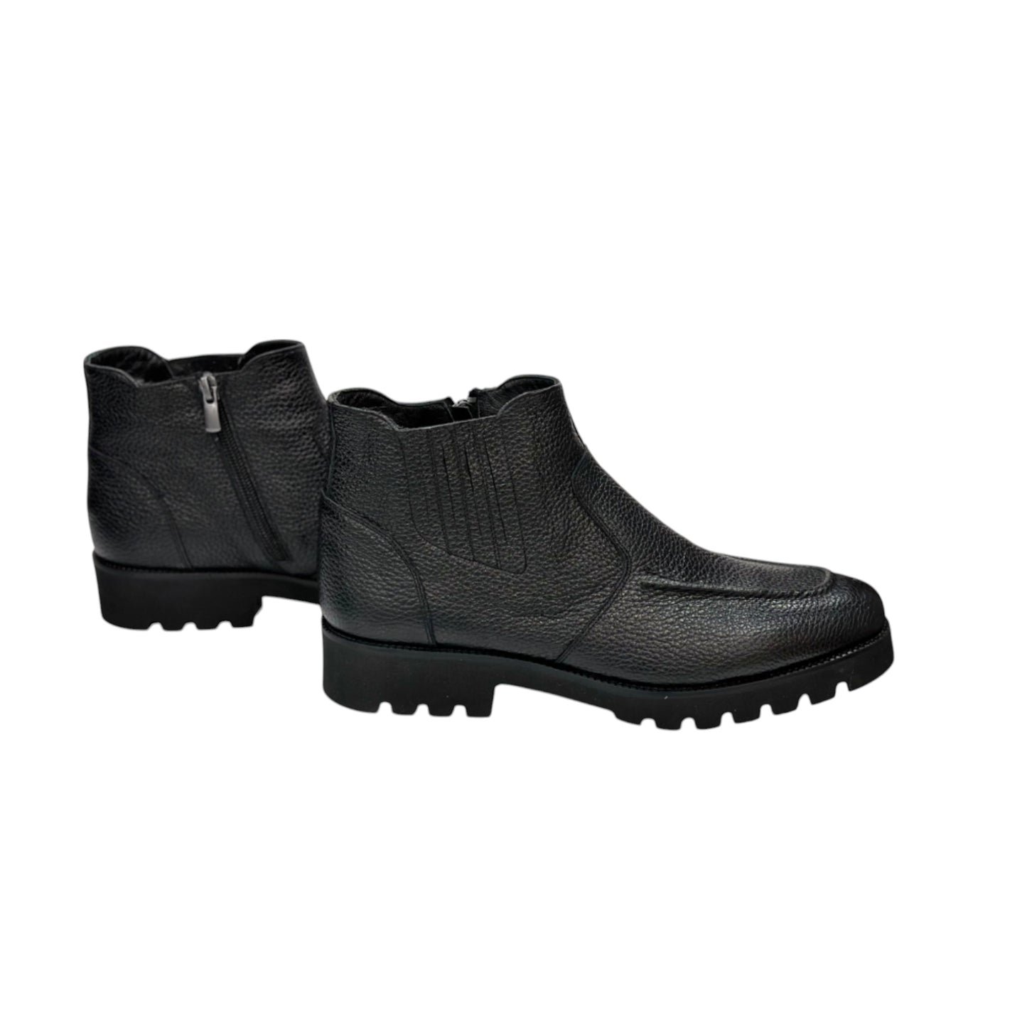 Detailed Black Ankle Boots-  with  sided Zipper-Luxury Leather- Fury Interior  and Rubber Bottom-2718