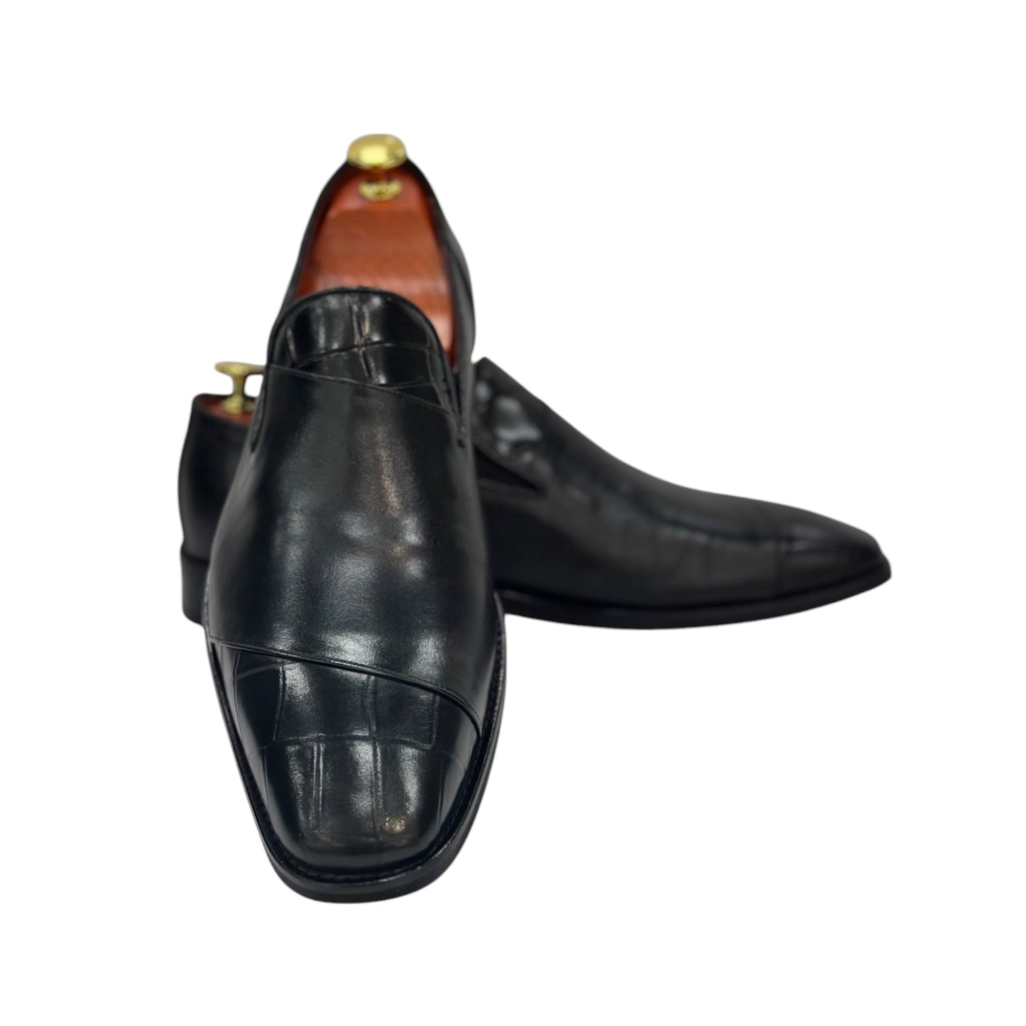 Black Istanbul Fashion by Raad Red Bottom Shoes With Two  tone texture-514