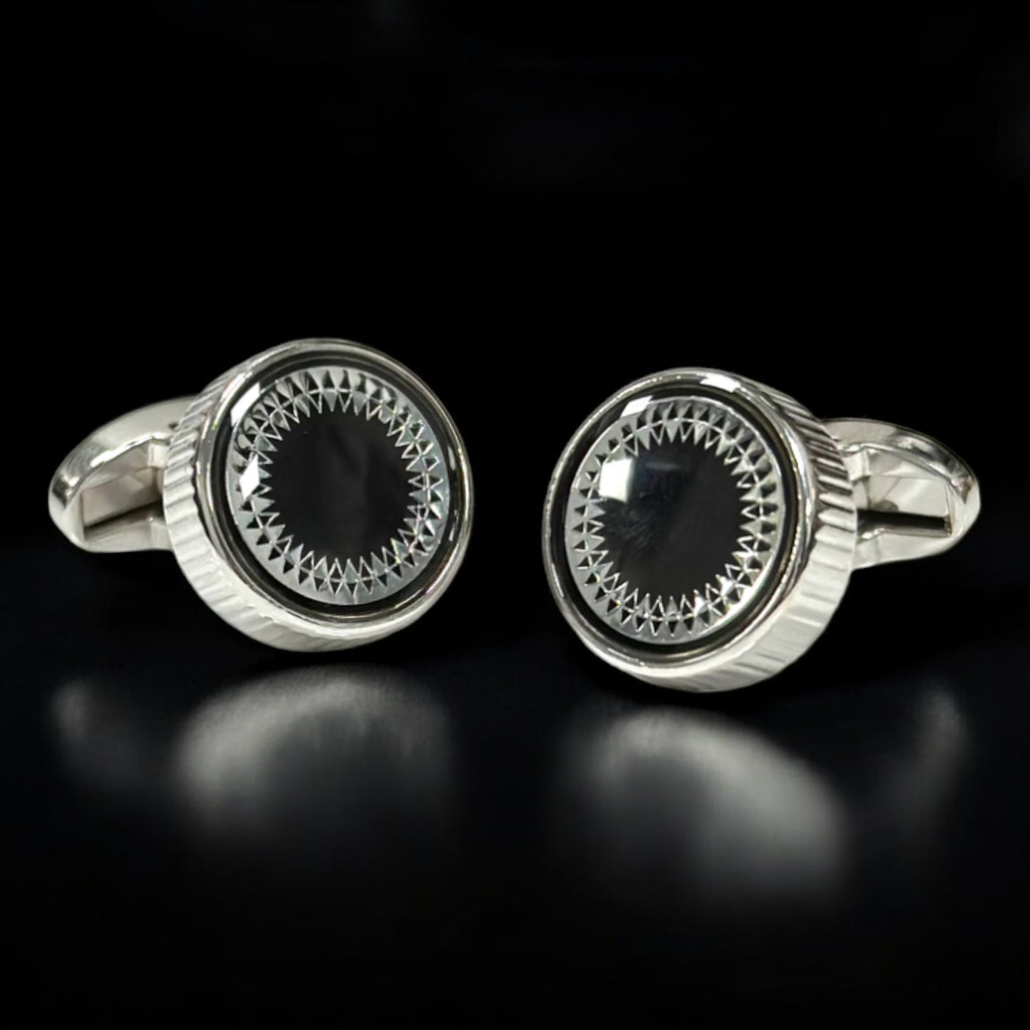 Round Shaped Silver and Black Interior  - Istanbul Fashion Cufflinks - 50