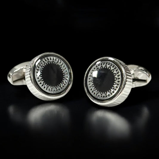 Round Shaped Silver and Black Interior  - Istanbul Fashion Cufflinks - 50