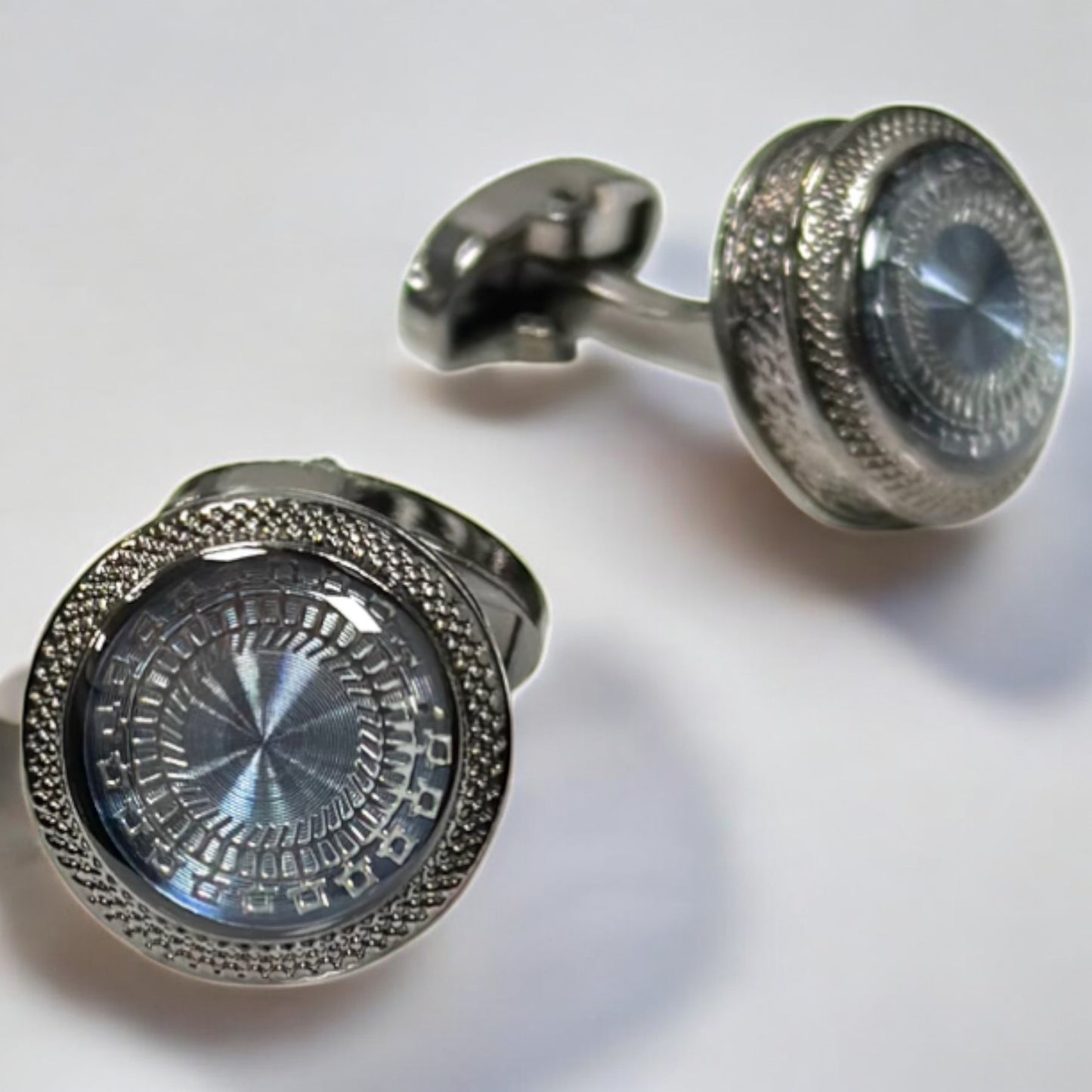Luxury  Chrome Combined with Blue Details  - Istanbul Fashion Cufflinks - 42