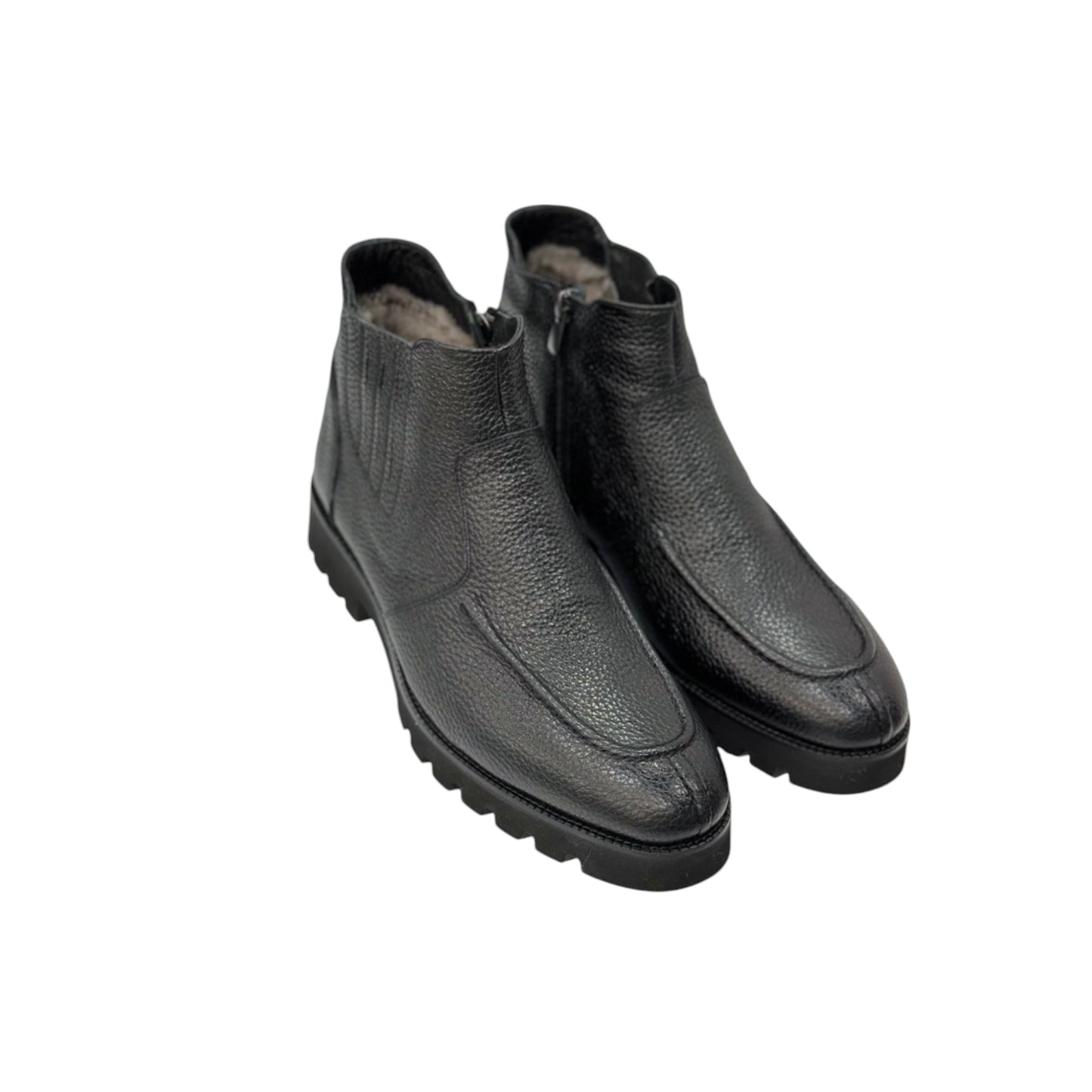 Detailed Black Ankle Boots-  with  sided Zipper-Luxury Leather- Fury Interior  and Rubber Bottom-2718