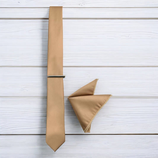 Champagne  - Istanbul Fashion Slim Tie, Plain Satin