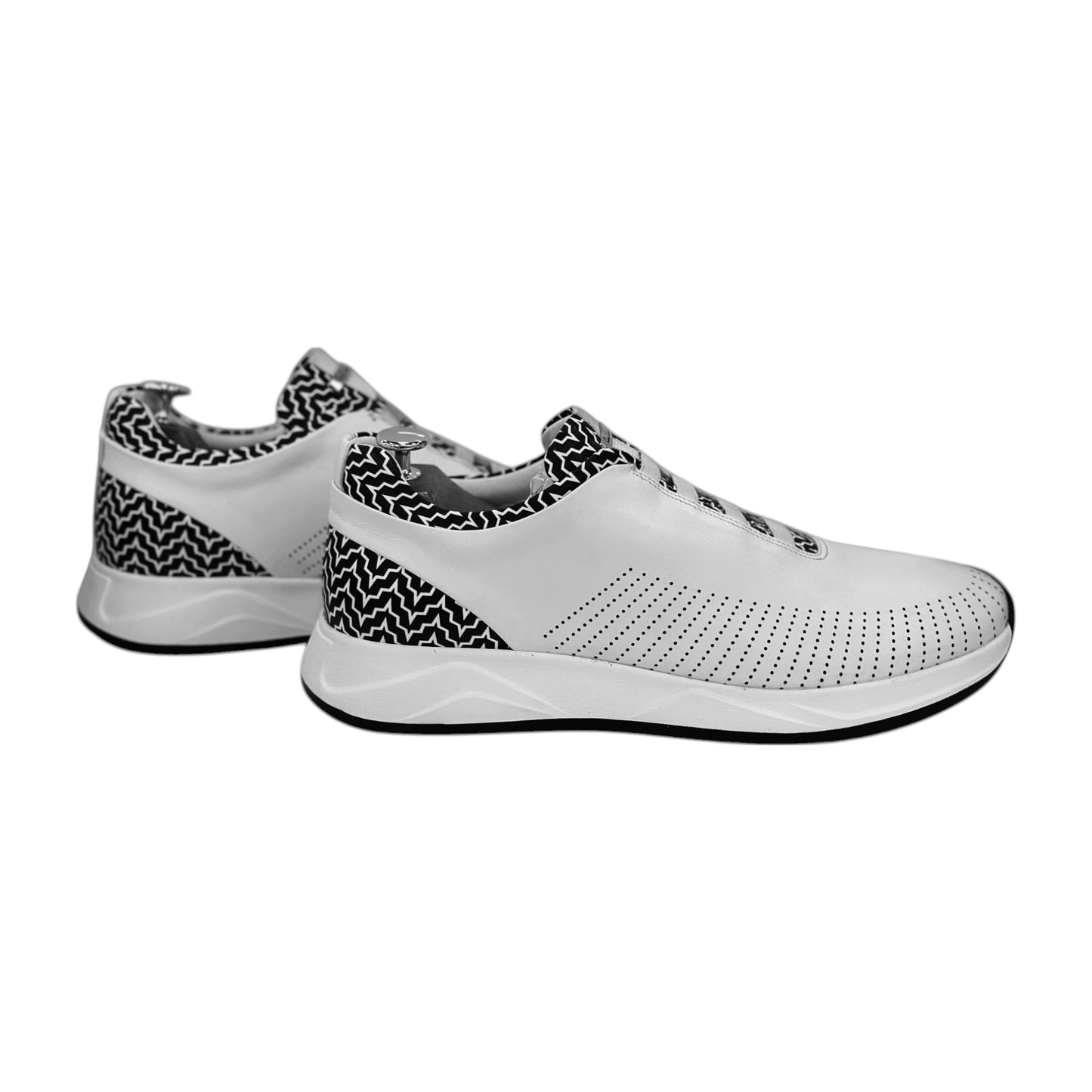Casual Sneakers -White with Black Details -Elastic Lace-Rubber Bottom-3344442