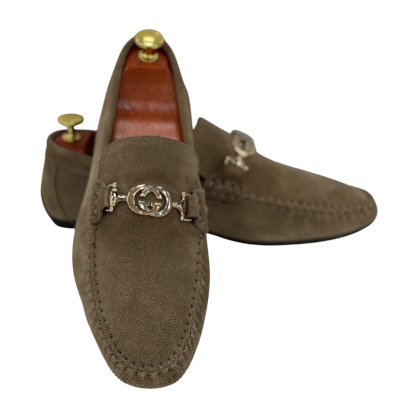 Velvet  Beige  Slip On -Rubber Bottom--Silver Finish Metal Details-134 5671