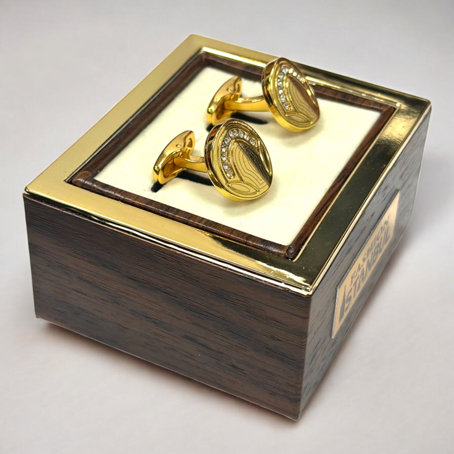 Stylish Round Gold Detailed with Diamonds  Finish - Istanbul Fashion Cufflinks - 70