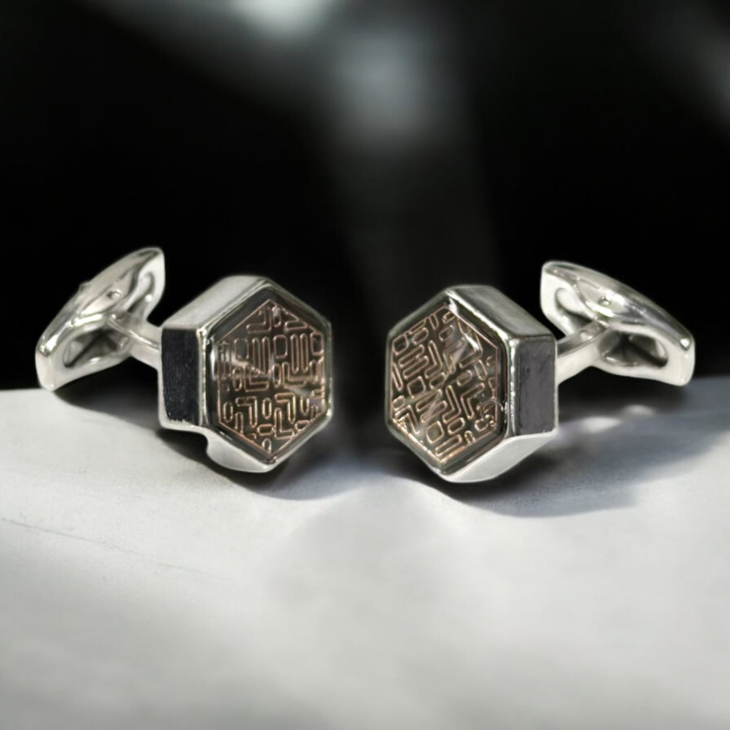 Pentagon Silver Combined with Rose Gold Details - Istanbul Fashion Cufflinks -56