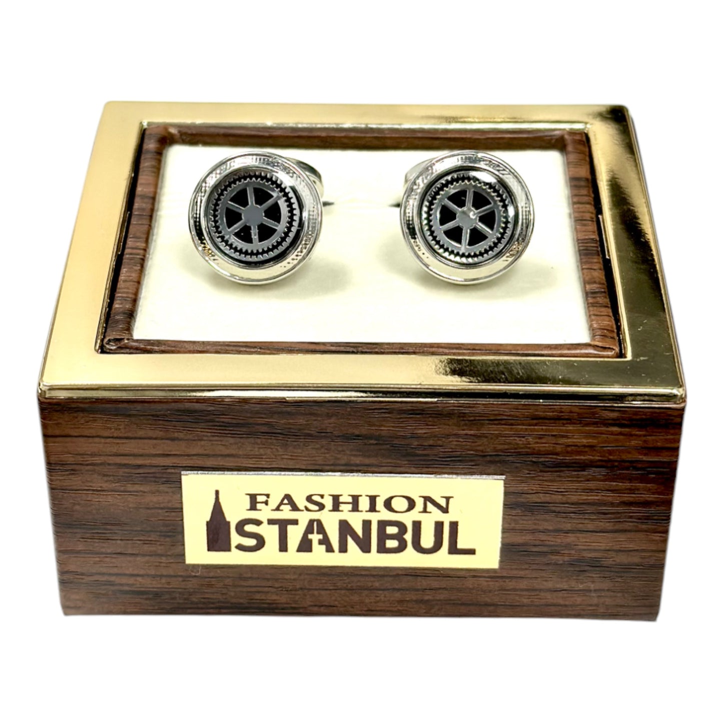 Round Shaped Silver and Black Interior  - Istanbul Fashion Cufflinks - 49