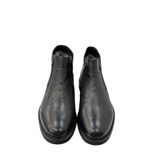 Black Ankle Boots-  with Double sided Zippers-Luxury Leather- Fury Interior  and Rubber Bottom-3125