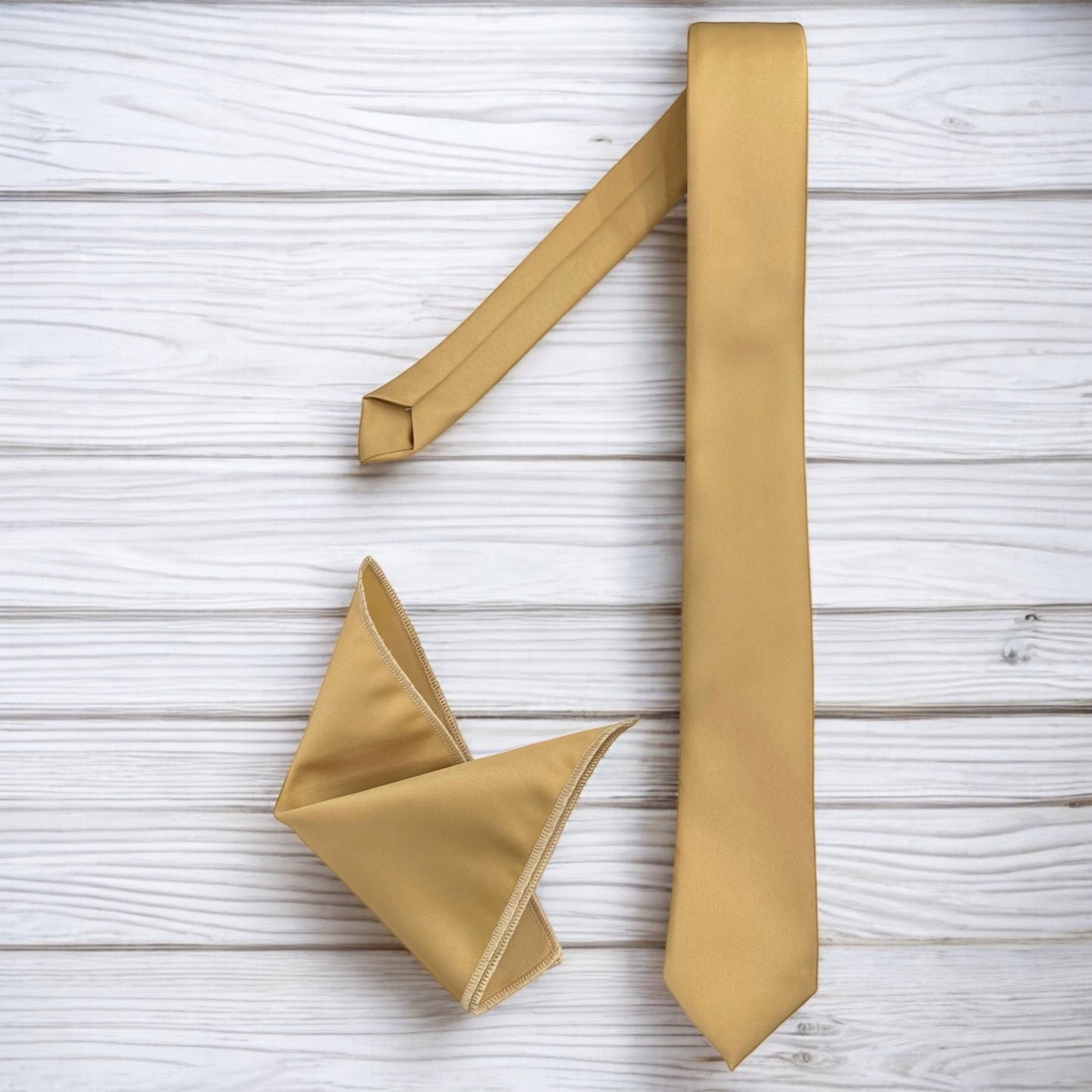 Elegant Gold - Istanbul Fashion Slim Tie, Plain Satin