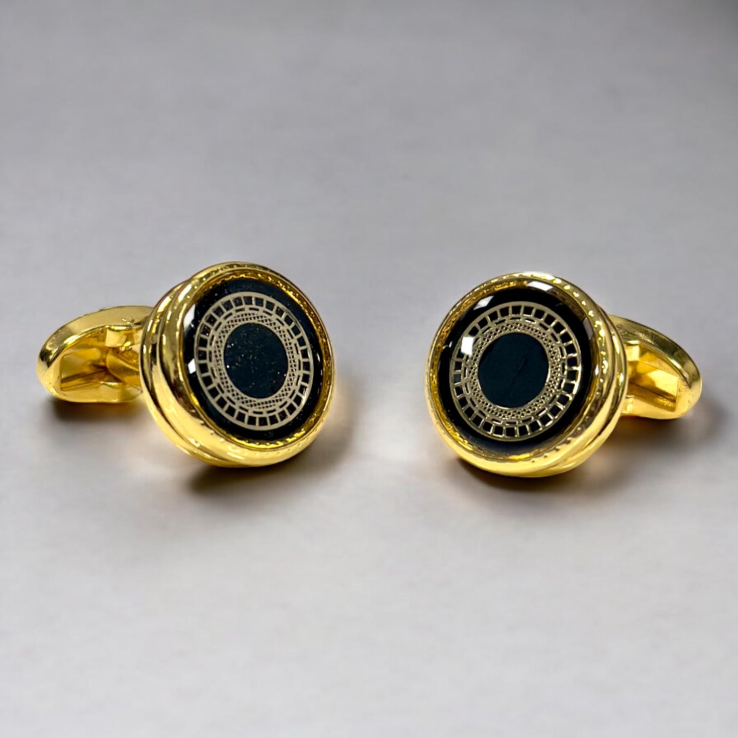 Round Black Contrasted with Gold. Details  - Istanbul Fashion Cufflinks - 64