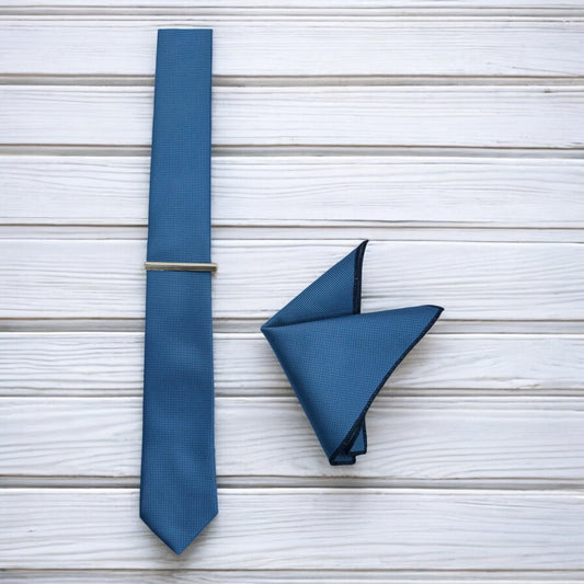 Classy Blue with Lines- Istanbul Fashion Slim Tie, Textured Fabric