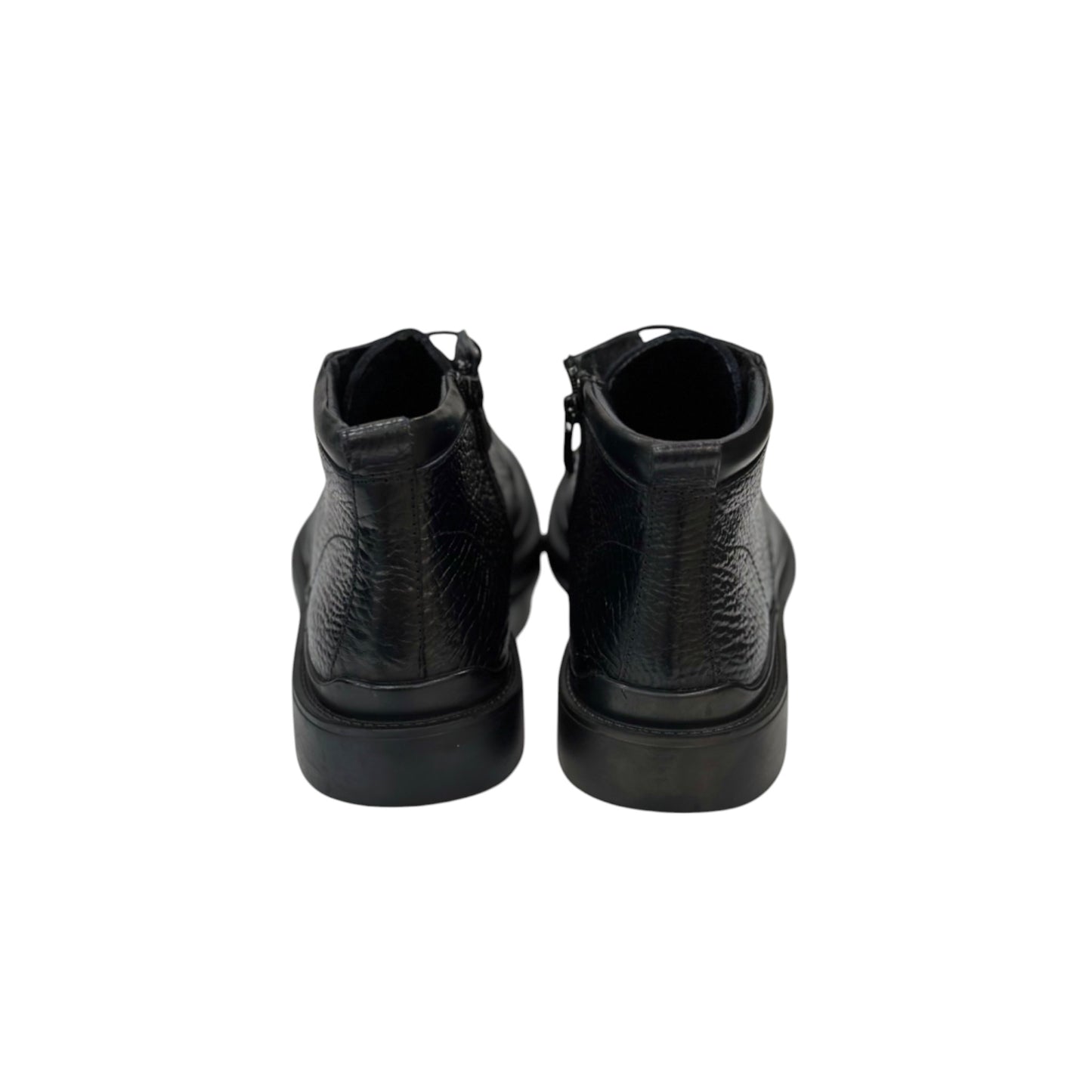 Black Ankle Boots- Lace -Side zipper-  with Unique Leather and Rubber Bottom-63476