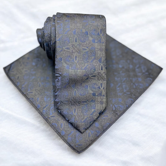 Leaf Patterns  of Black and Dark Navy -Istanbul Fashion Tie - Classic Wide