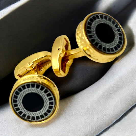 Round Istanbul Fashion Cufflinks - Gold Exterior with Black Details Mixed with Silver  - 4