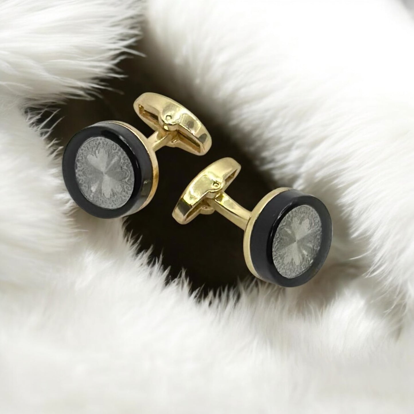 Round Istanbul Fashion Cufflinks - Black and Gold Exterior-Silver Mixture -2