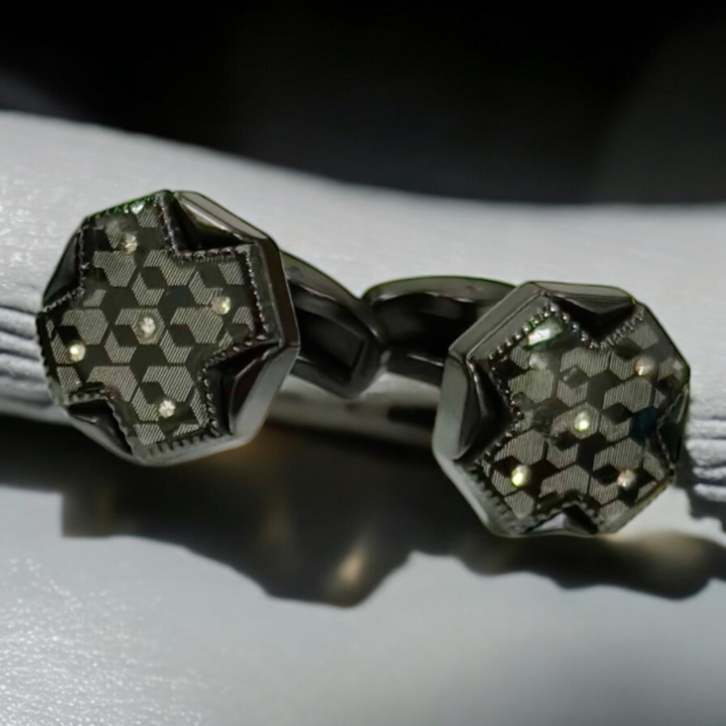 Black on Black Detailed with Crystals - Istanbul Fashion Cufflinks - 54