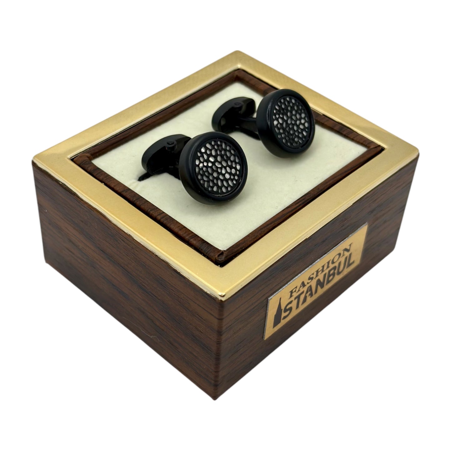 Mat Black Round  Round Istanbul Fashion Cufflinks - 30