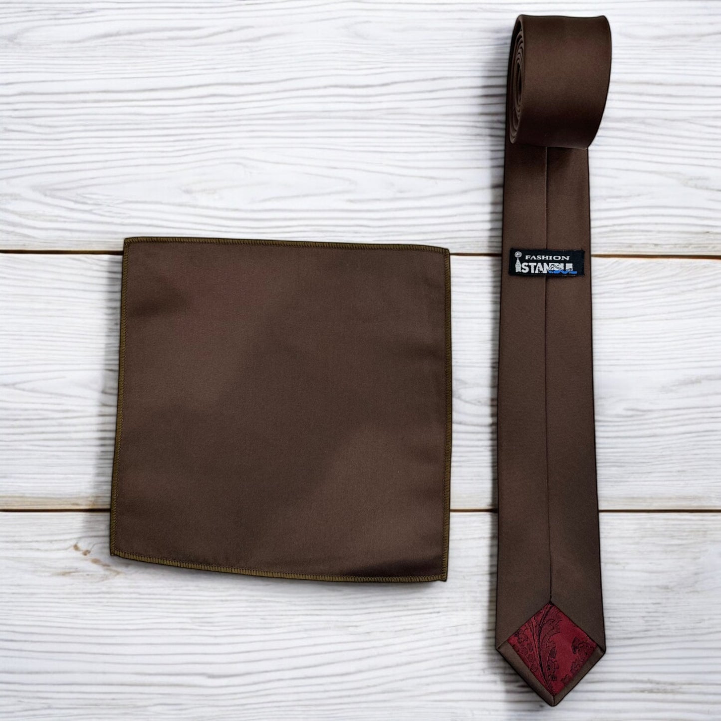 Chocolate Brown- Istanbul Fashion Slim Tie, Plain Satin