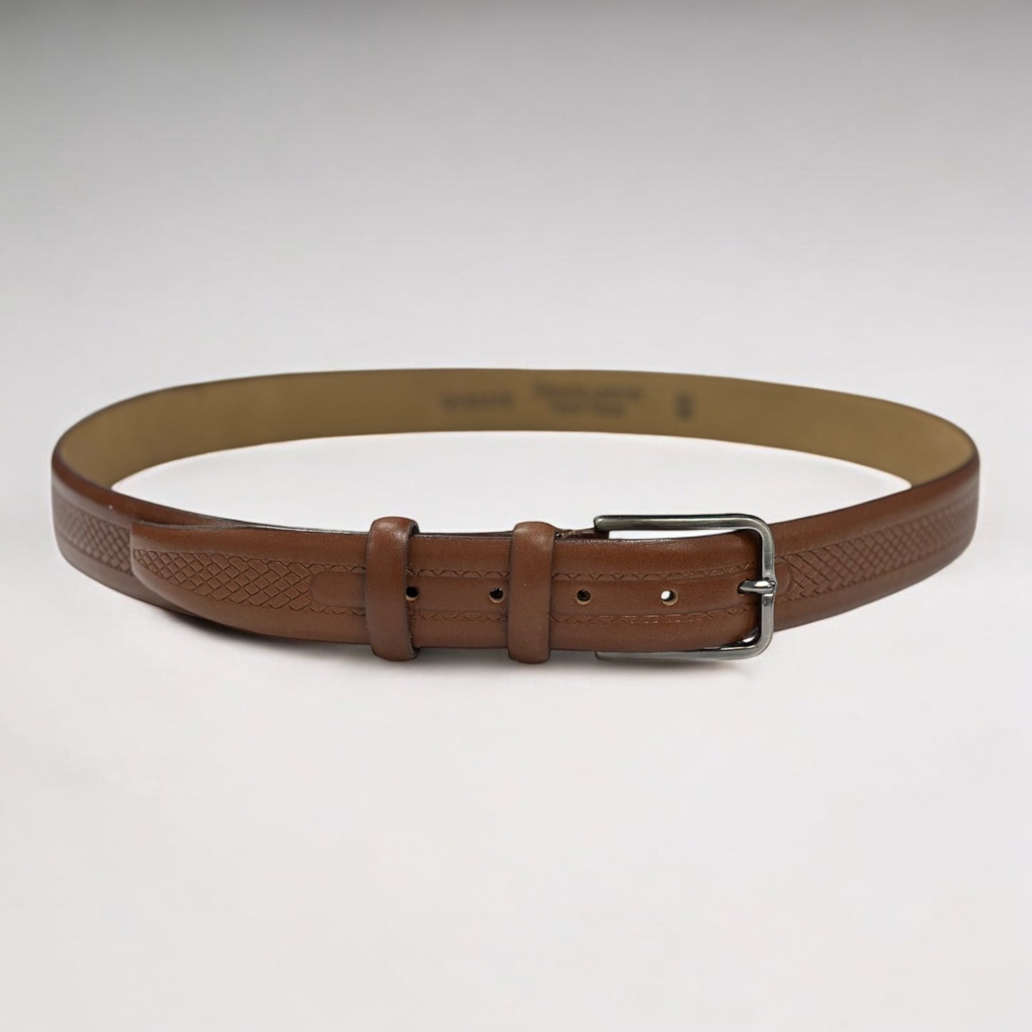Brown Leather Belt with Silver Buckle - 15