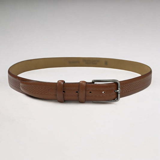 Brown Leather Belt with Silver Buckle - 15