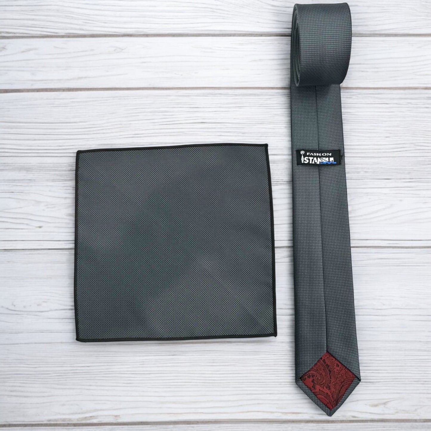 Charcoal w/ Dots - Istanbul Fashion Slim Tie, Textured Fabric