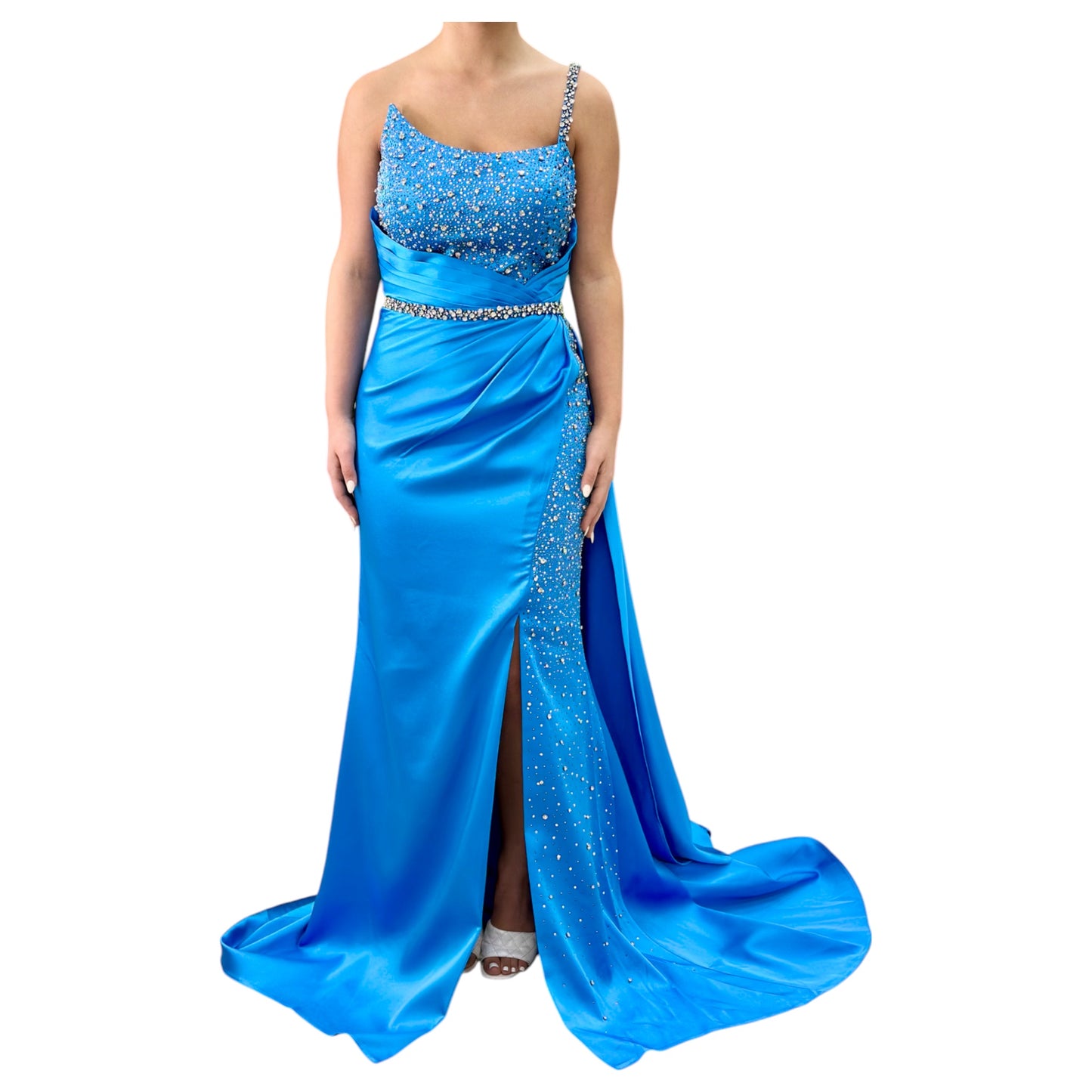 Sexy Blue Long Dress- Detailed with Beautiful Crystals and Sequins