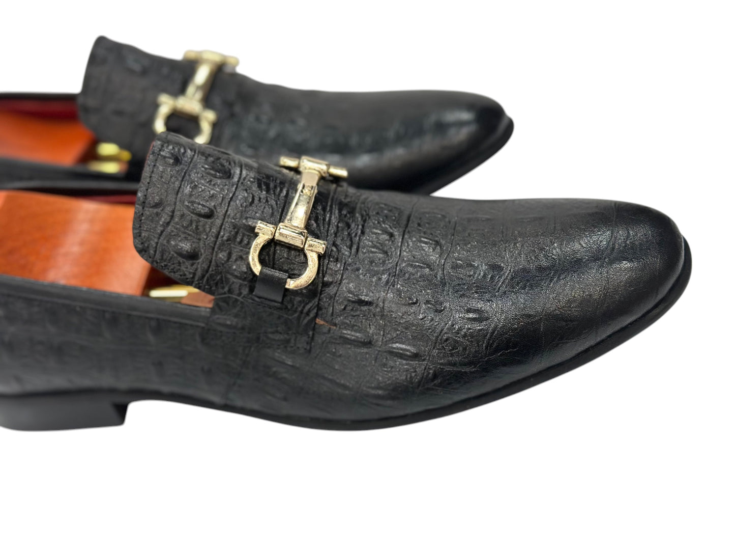Black Istanbul Fashion by Raad Red Bottom Shoes With Gold Buckle-997