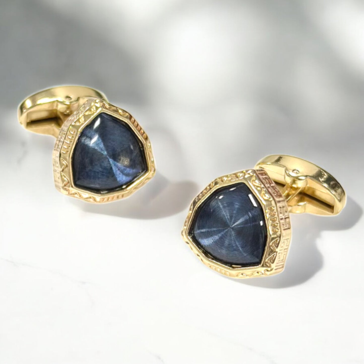 Triangle Shaped Gold and Blue Rhinestone  - Istanbul Fashion Cufflinks - 48