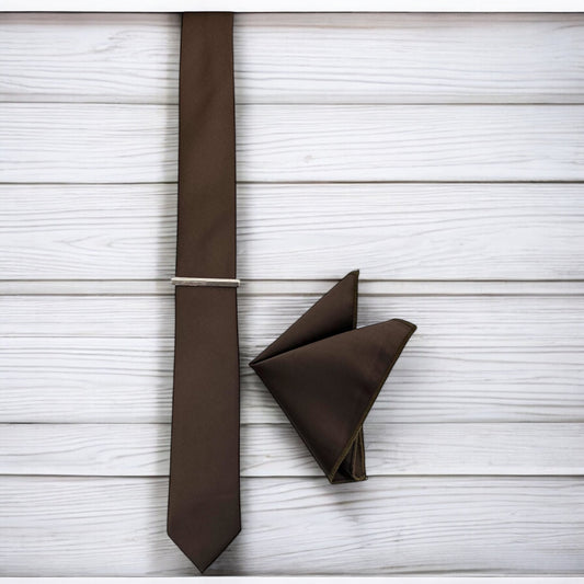 Chocolate Brown- Istanbul Fashion Slim Tie, Plain Satin