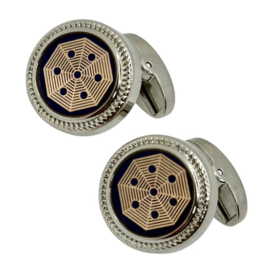 Shiny Round  Round Istanbul Fashion Cufflinks  with Silver, Blue, and Light Gold - 29