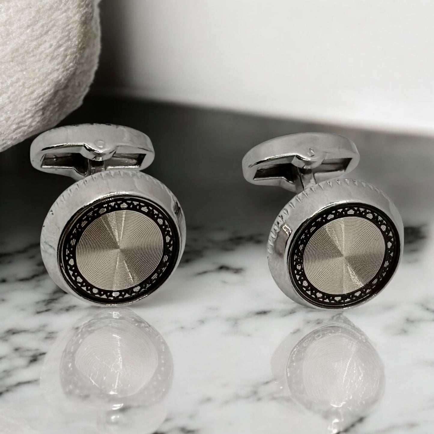 Bold Round  Round Istanbul Fashion Cufflinks  Detailed with  Silver, Rose Gold and Black - 26