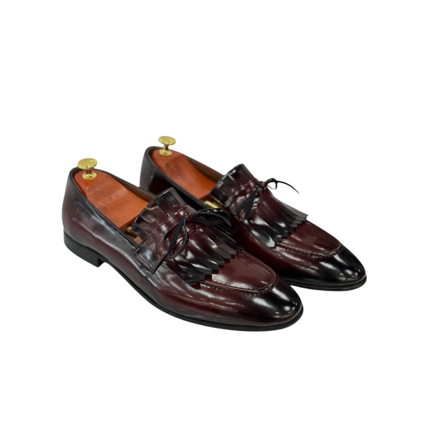 Glossy-Dark Cherry  Dress Shoes with Textured Detailing made with Hight Quality Leather-9090