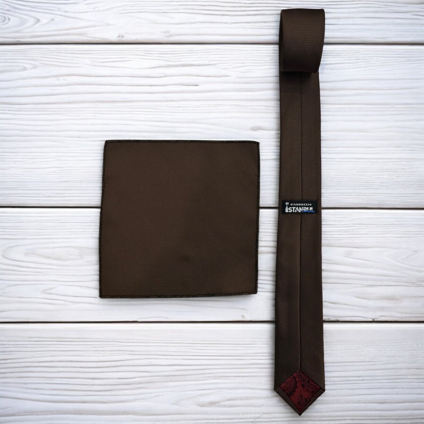 Chocolate Brown w/ Dots- Istanbul Fashion  Slim Tie, Textured Fabric