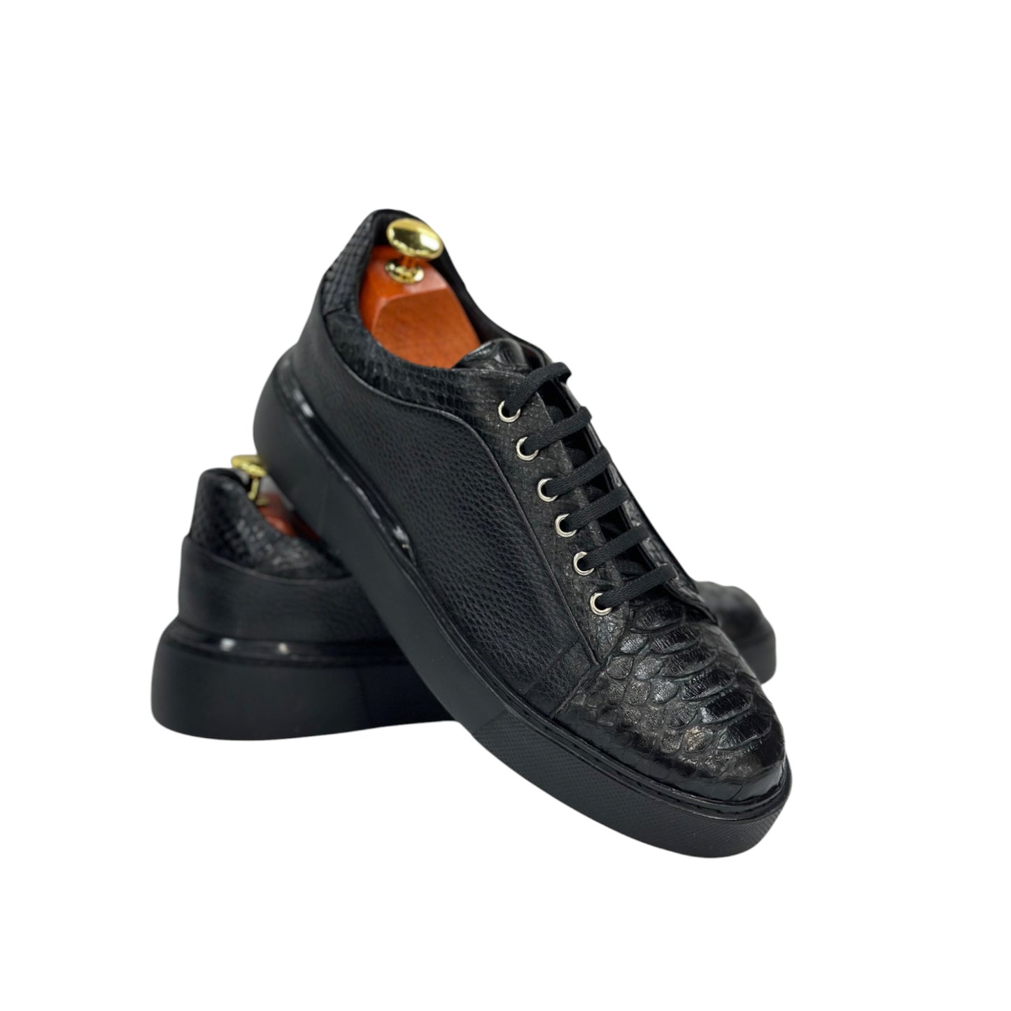 Black Sneakers - Unique  Textured Leather- with Thread Details -20-1981