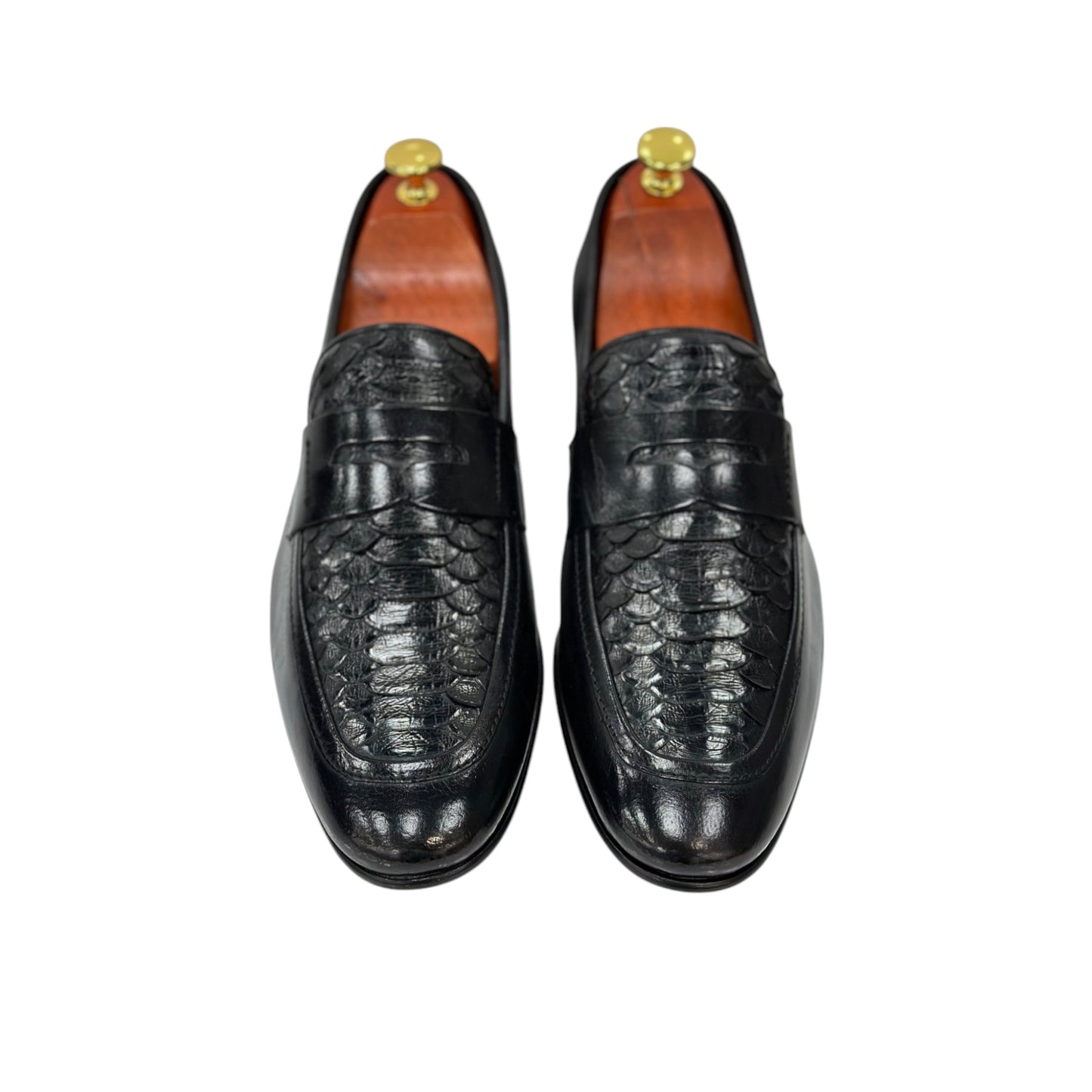 Shiny Black-Dress Shoes-With  Detailed Textured Leather -3107