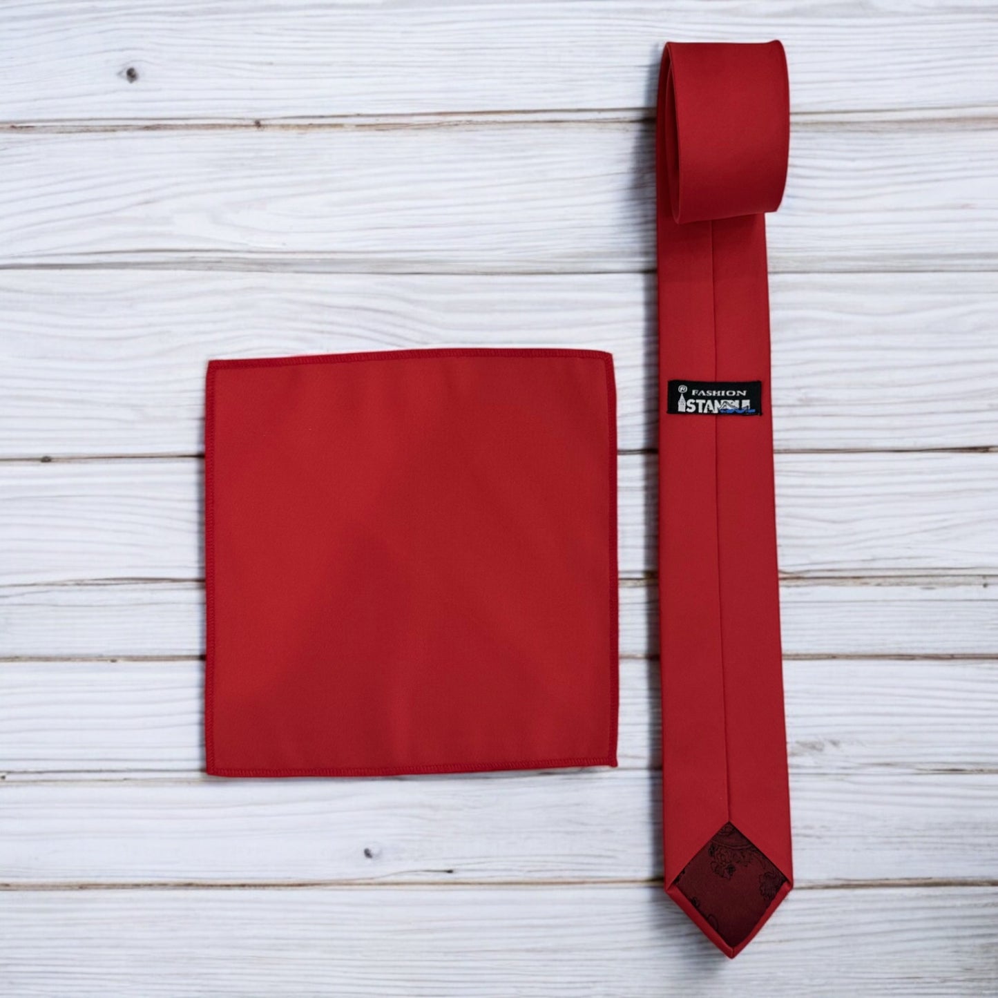 Fire Red - Istanbul Fashion Slim Tie, Plain Satin