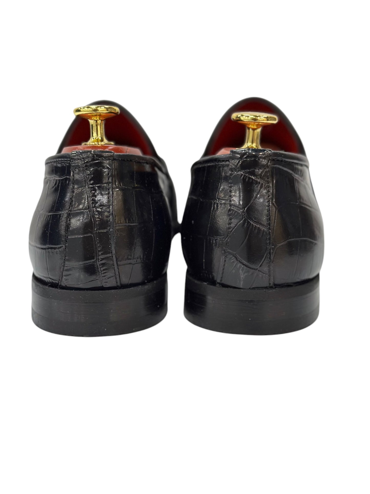 Black Istanbul Fashion by Raad Red Bottom Shoes With Shine Finish and Chrome Chain-3015