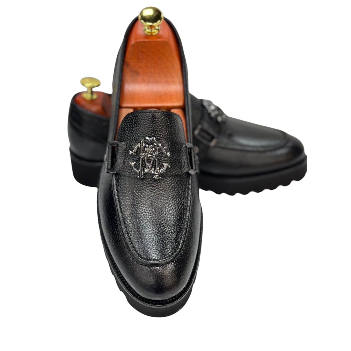 Black Istanbul Fashion by Raad Red Bottom Leather Shoes With Silver Finish Metal and Higher Bottom-1601