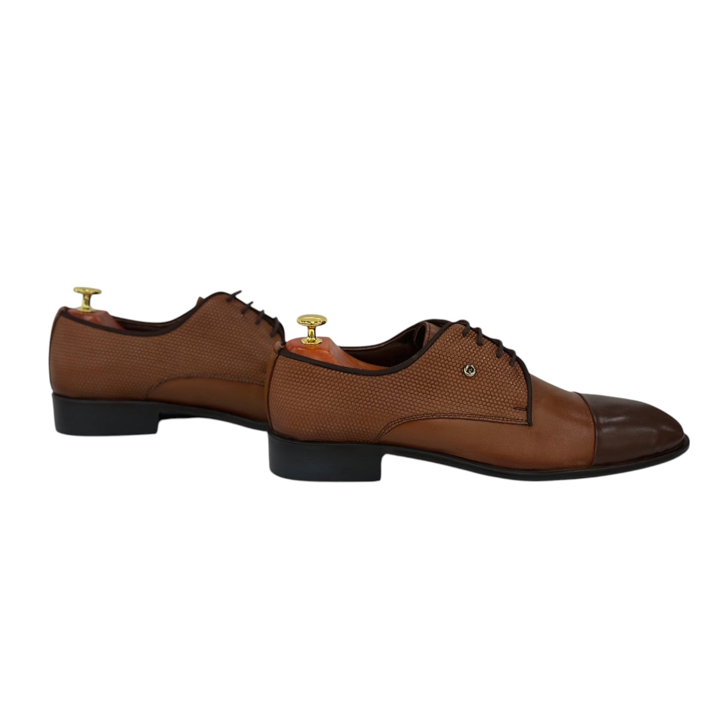 Light Brown Dress Shoes with Brown Detailing-Brown Lace-Leather- 7027-1