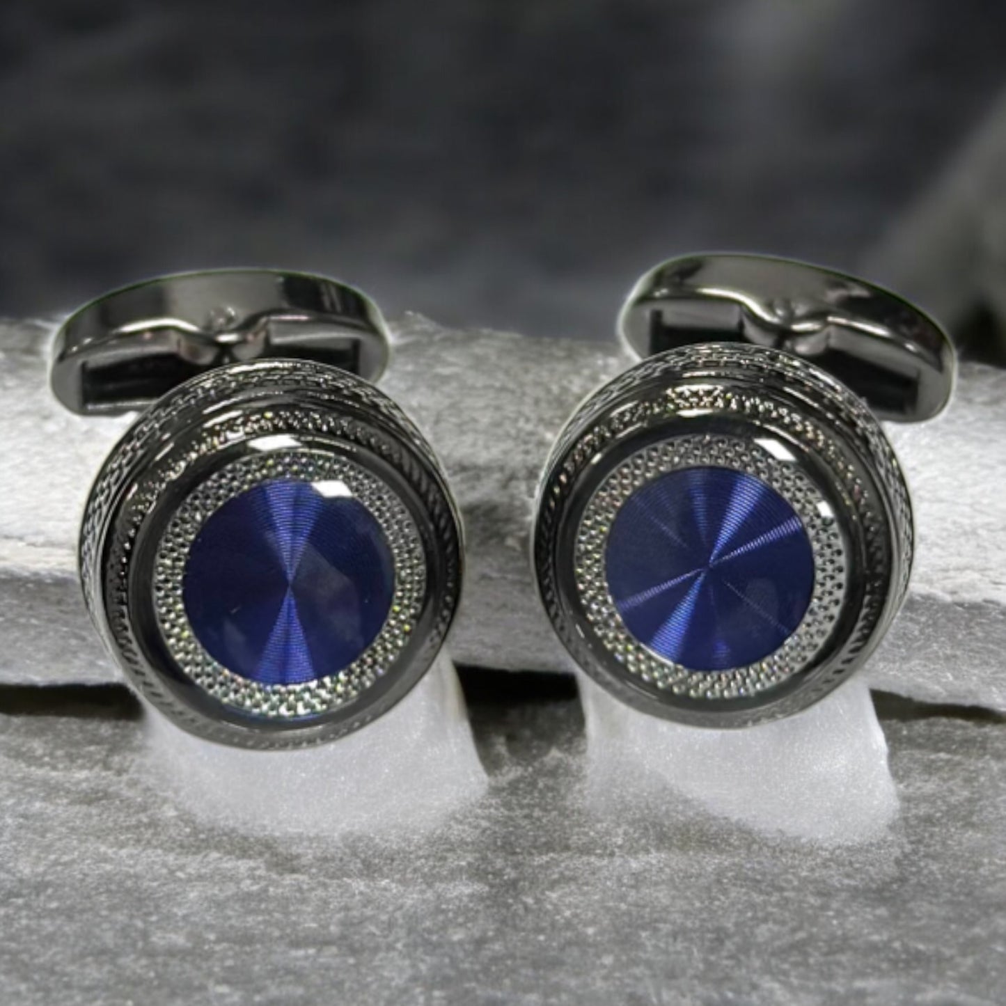 Chrome with Silver and Blue Interior  - Istanbul Fashion Cufflinks - 44
