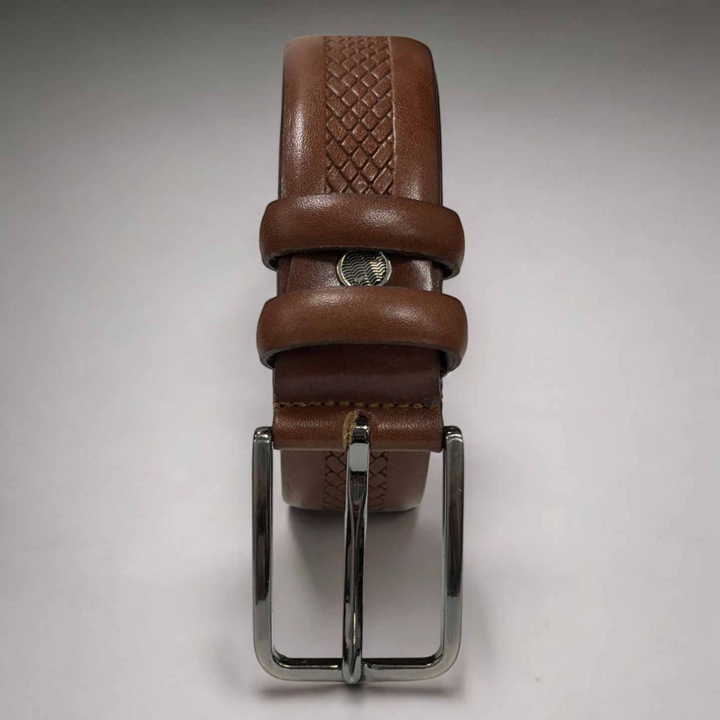 Brown Leather Belt with Silver Buckle - 15